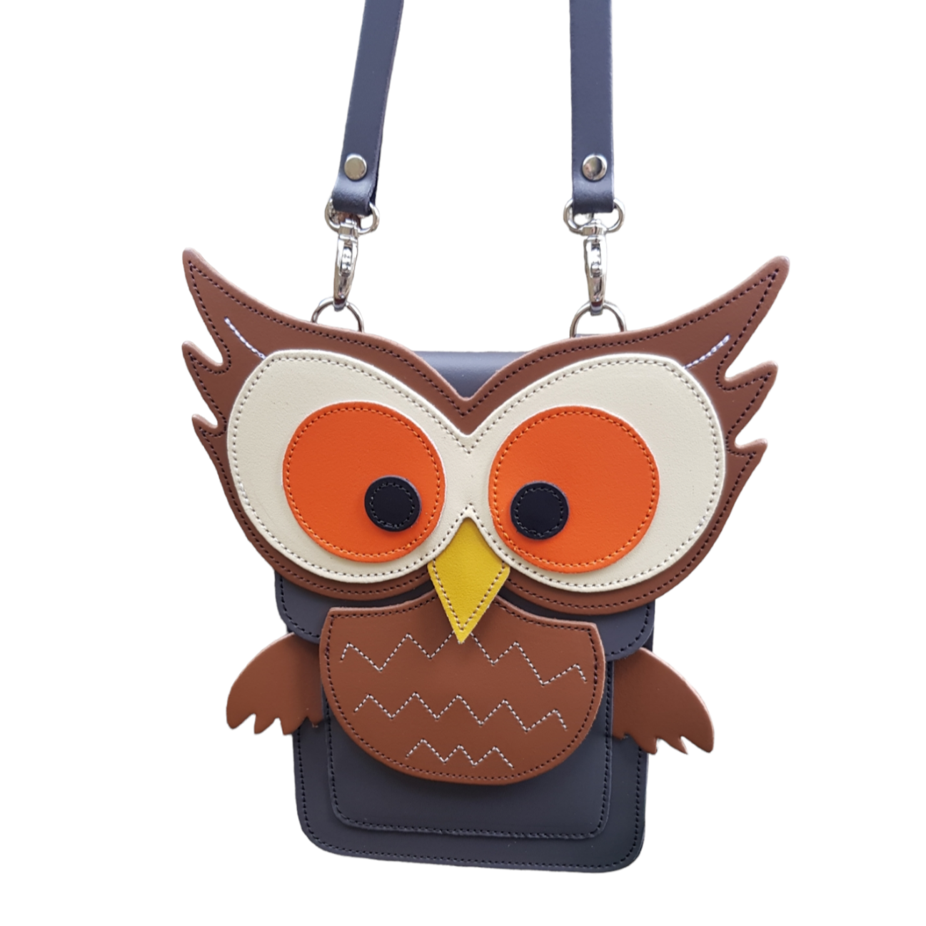 Handmade Leather Mobile Phone Pouch Plus Hoot Owl Graphite