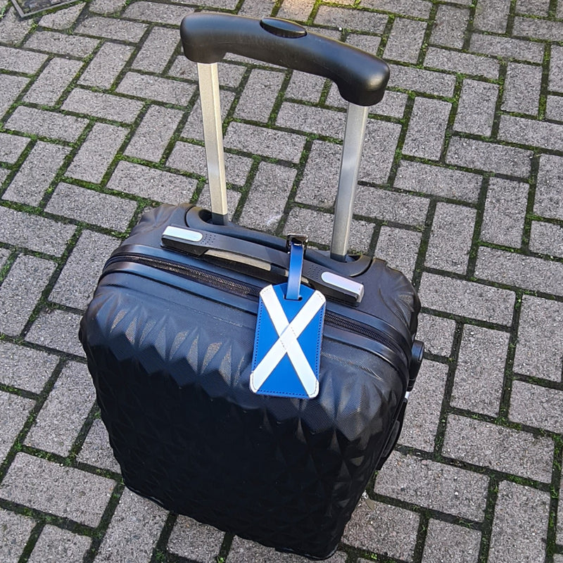 Leather Luggage Tag - Blue & White - Scotland