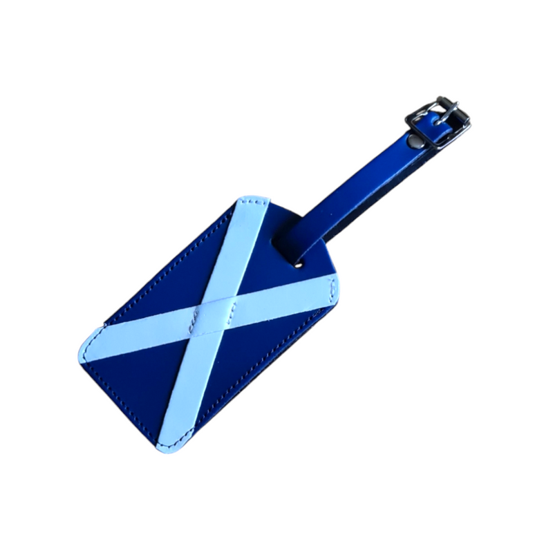 Leather Luggage Tag - Blue & White - Scotland