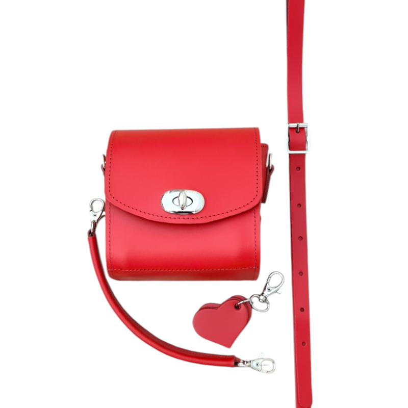 Bauble Handmade Leather Handbag - Love Hearts - Pillar Box Red