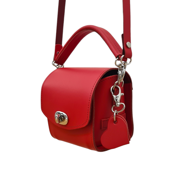 Bauble Handmade Leather Handbag - Love Hearts - Pillar Box Red