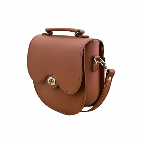 Handmade Leather Twist Lock Saddle Bag - Chestnut