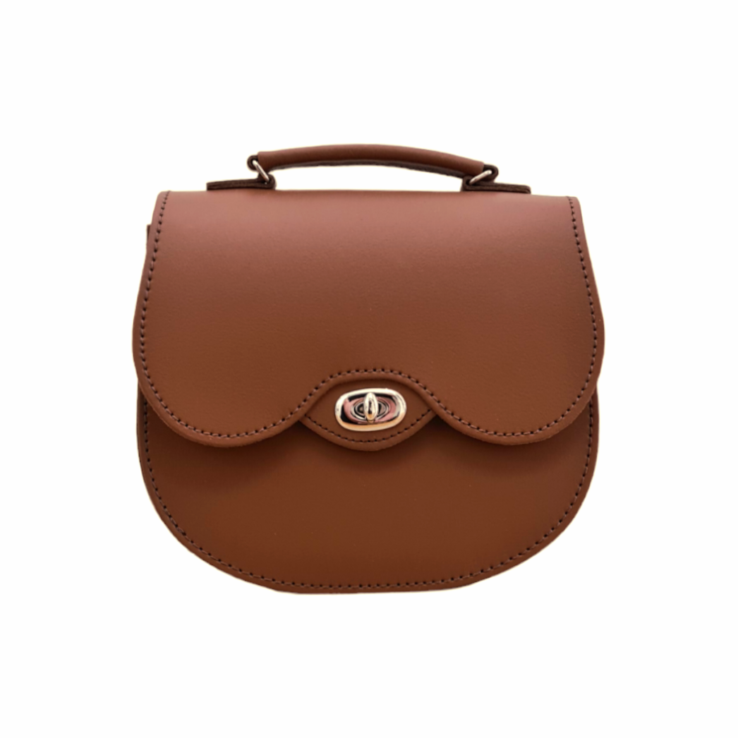 Zatchels Chestnut Brown Handmade Leather Twist Lock Saddle Bag