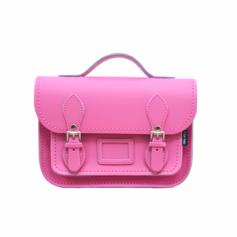 Leather Midi Satchel - Hot Fuchsia Pink