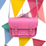 Leather Midi Satchel - Hot Fuchsia Pink