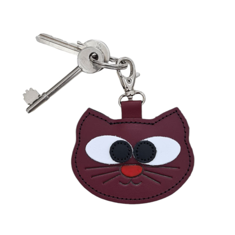 Colourful Cat Bag Charm - Oxblood