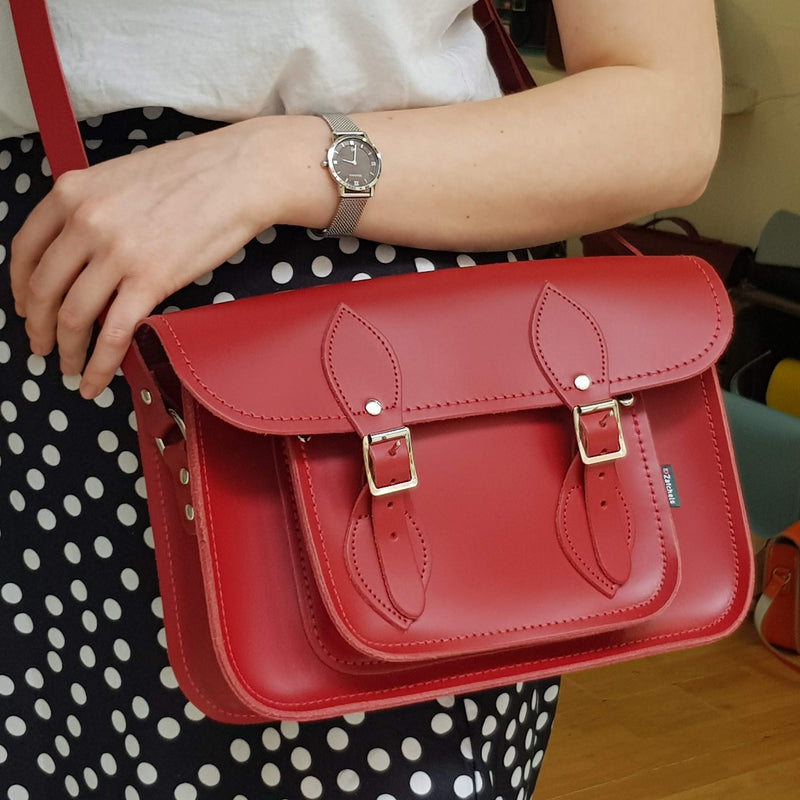 Handmade Leather Satchel - Red