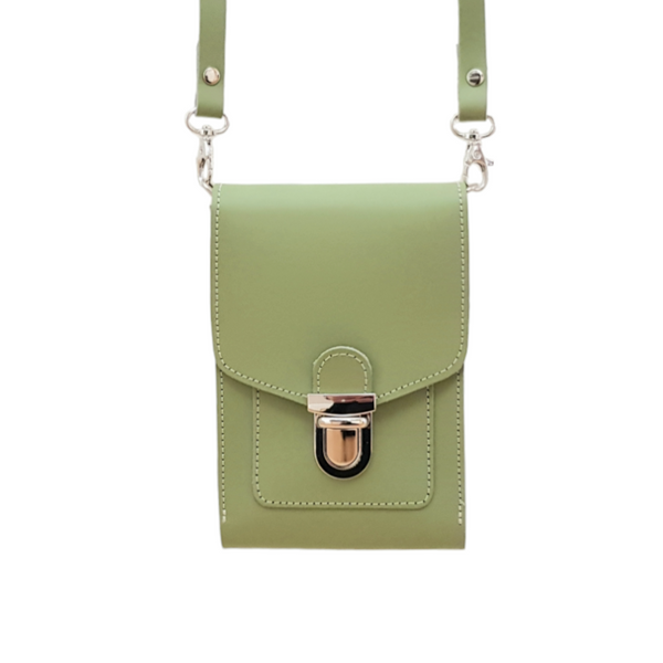 Handmade Leather Mobile Phone Push Lock Pouch - Sage Green