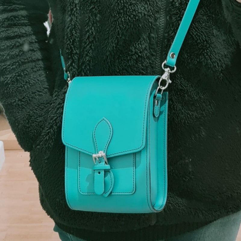 Handmade Leather Festival Phone Bag - Teal