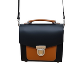 Handmade Leather Two Tone Sugarcube Handbag Black -  Burnt Orange