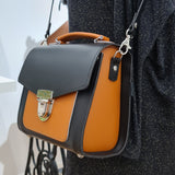 Handmade Leather Two Tone Sugarcube Handbag Black -  Burnt Orange