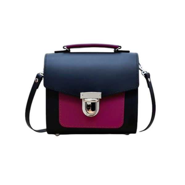 Handmade Leather Two Tone Sugarcube Handbag Black - Magenta