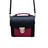 Handmade Leather Two Tone Sugarcube Handbag Black - Magenta