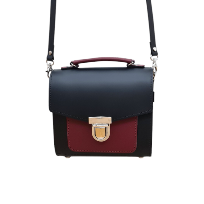 Handmade Leather Two Tone Sugarcube Handbag Black - Oxblood