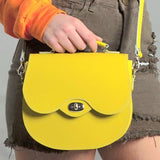 Handmade Leather Twist Lock Saddle Bag - Pastel Daffodil Yellow