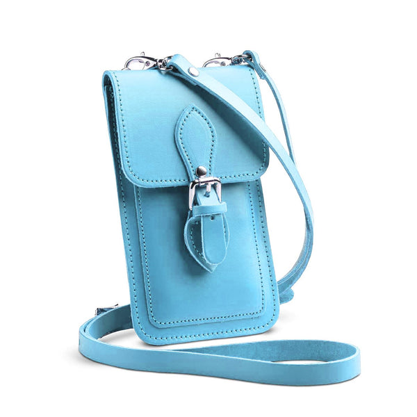 Leather iPhone store Purse in baby blue - hand stitched