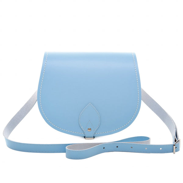 Zatchels Pastel Blue Handmade Leather Saddle Bag 2 Sizes